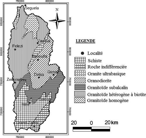Figure 2. Carte géologique du bassin versant de la Lobo.