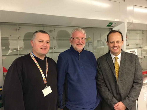 Figure 1. John Goodby (centre), Stephen Cowling (left), the Guest Editor of the Festschrift in Honour of John Goodby, and Corrie Imrie (right).