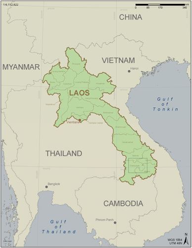 Figure 1. Map showing Laos and Southeast Asia. The coffee-producing areas in Laos is in southern Laos especially in Champasak Province source: Toro (2012).