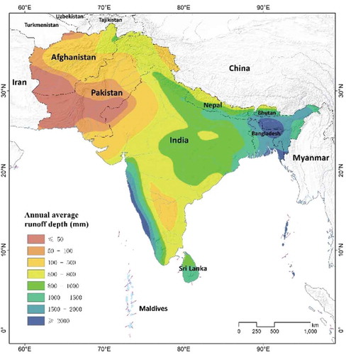 Figure 9. The annual average runoff depth in South Asia.