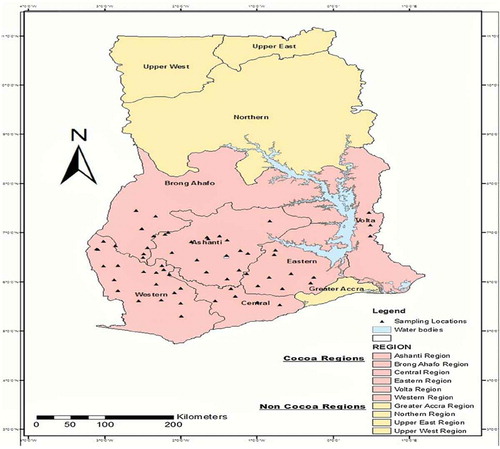 Figure 1. A map of Ghana showing cocoa growing regions Dankyi, 2016.