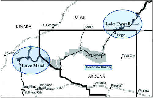 Figure 1 Vicinity map of lakes Mead and Powell and the Colorado River Corridor (color figure available online).