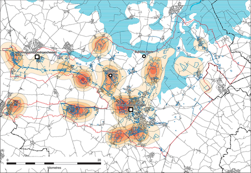 Figure 5. Cambridge ‘site’ heat map showing Cambs HER ‘sites’ and density of trenched events (excavations, evaluations, boreholes, and watching briefs) within event polygons, weighted by site area. Records from the Cambs HER in late 2020. Density is ranked by deciles (Wiseman).