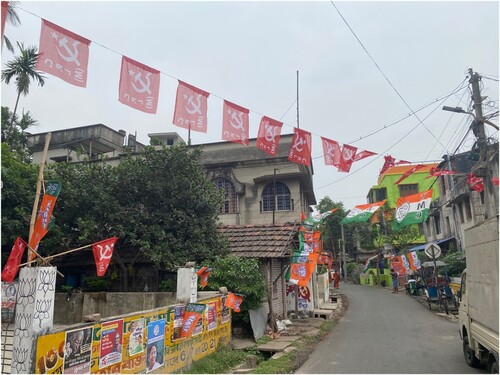 Figure 1. CPIM, BJP and TMC flags during the West Bengal Legislative Elections, 2021. Courtesy Author.