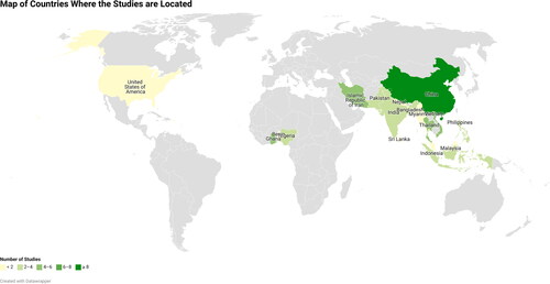 Figure 2. Map of countries where the studies are located.