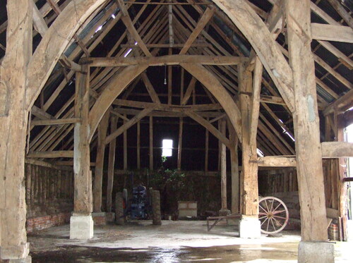 Figure 2. Interior of the aisled barn at West Court, Binstead, Hampshire (1296–1304d) (© Edward Roberts)