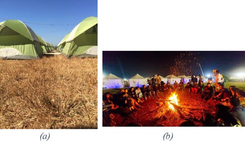 Figure 1. (a) and (b) EVC and Sunburn camp-grounds as the on-site accommodation provisions.