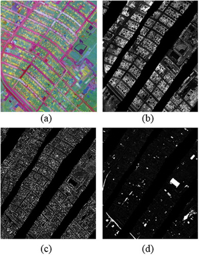 Figure 4. STS features on the 2014 IEEE GRSS data fusion contest dataset: (a) PCA-LWIR; (b) VI; (c) variance and (d) homogeneity.