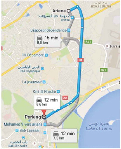 Figure 6. Shortest path from Ariana city to Mohamed V Avenue.