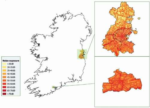 Night-time road traffic noise exposure at the most exposed facade or residential buildings, Dublin and Cork. Photo by Anne Nolan.