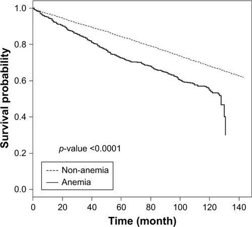 Figure 2 Kaplan–Meier survival curves for anemia and non-anemia.