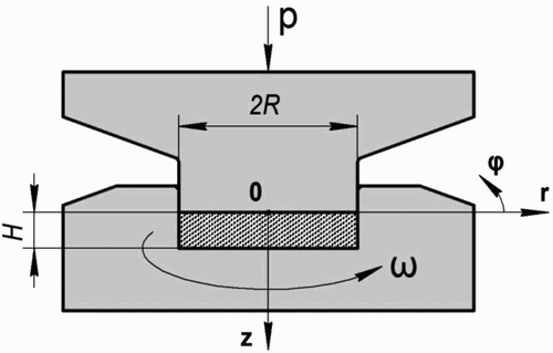 Figure 1. Schematic geometry of the constrained HPT process for powder consolidation.