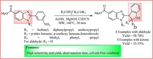 Figure 20. Schematic representation for synthesizing benzimidazole-linked indoline by Lee et al.