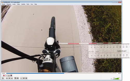 Figure 3. The lateral position measurement process with VLC Media Player™ and JRuler Pro™. In this example, the lateral position is measured and calculated as 75 cm + 12 cm = 87 cm.