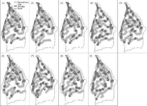 Figure 4. Opened areas and overlaps of road network alternatives.