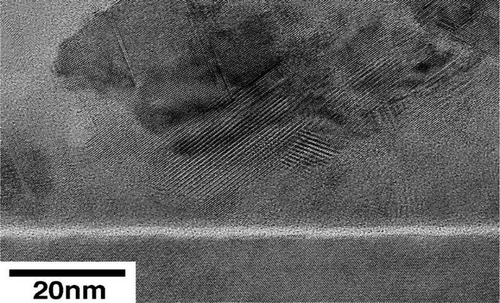 Figure 3. High-resolution TEM micrograph showing the interface between the Si substrate and the CGS film.