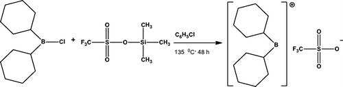 Figure 5 Synthesis reaction of dicyclohexyl borinium trifluoro methane sulphonate (Compound 4).