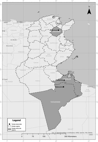 Figure 1. Study sites in Northern and Southern Tunisia. Source: Map produced by GIS Unit at ICARDA.