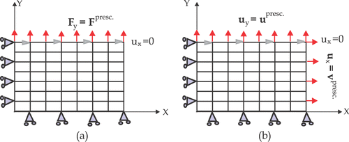 Figure 5. Tests simulations: (a) uniaxial tension case, (b) biaxial tension case.