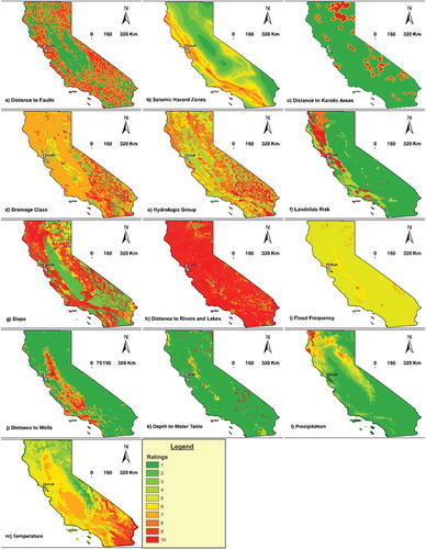 Figure 3. Maps for all selected environmental indicators in the state of California (Color figure online).