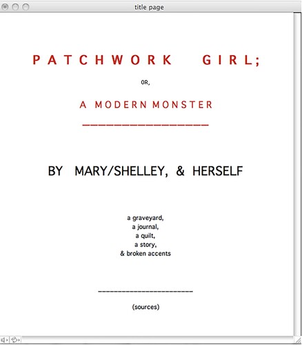 Figure 2. Title page of Jackson’s Patchwork Girl with the five main branches listed.