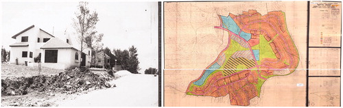 Figure 7 Left - Kfar-Vradim under construction, 1985. Zvi Reiter (JNF); Right - Outline of Kfar-Vradim, 1985 (ILA).