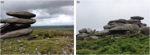 Figure 3. Examples of cantilevered tor stacks: (a) Rough Tor; (b) Sharp Tor.