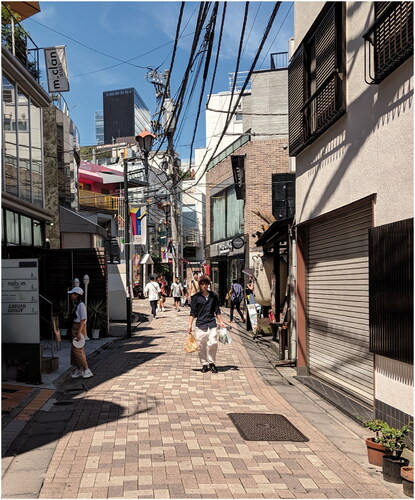 Figure 2. Shibuya City, Tokyo (Japan). The right-of-way is approximately 13 to 16 ft wide and provides a shared space for pedestrians and motor vehicles. Photo credit: Felix Vazquez.