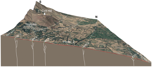 Figure 3. Discontinuities obtained from the Profile-2 on vertical cross-section and satellite image.