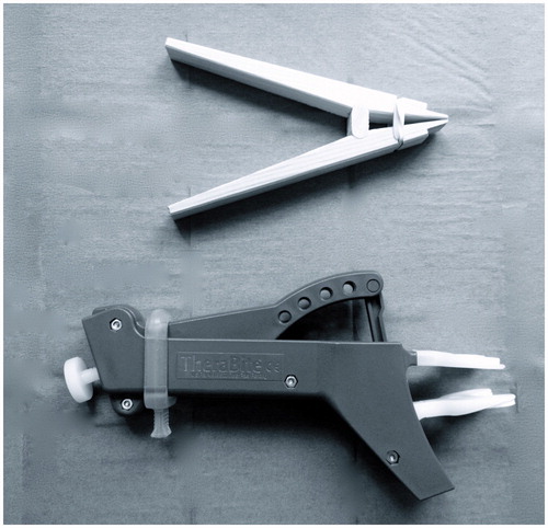 Figure 1. Engström jaw device (above) and TheraBite® jaw device, Atos Medical, Sweden (below).