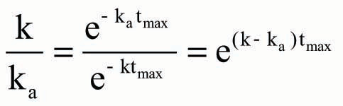 Figure 2. The theoretical relationship between Fcal/F and ka/k. A high ratio of ka/k will result in a high ratio of Fcal/F (approaching 100% with more accurate prediction). Our simulations indicate when ka/k = 30, then Fcal = 90% of F; when ka/k = 12, then Fcal = 80% of F; and when ka/k = 6, then Fcal = 70% of F.