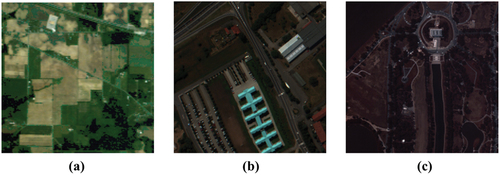 Figure 4. The color-composite of three public hyperspectral datasets. (a) Indian Pines, (b) Pavia University and (c) Washington DC.