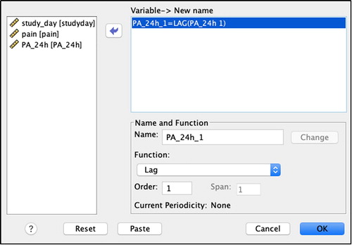 Figure 8. Menu options for creating a lagged variable.
