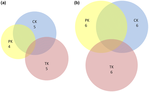 Figure 2. Heinz’s GATI of his (a) current and (b) next aspired state knowledge structure.