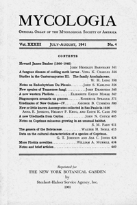 Cover image for Mycologia, Volume 33, Issue 4, 1941
