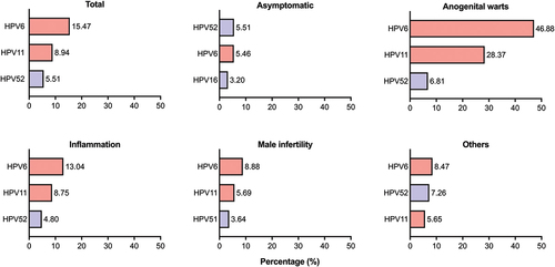 Figure 1. Ranking of the three most common HPV types according to final diagnostic status among men in Guangzhou, South China, 2012–2023. HPV, human papillomavirus.