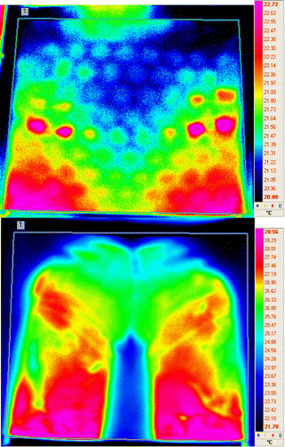 Figure 4. Thermal signatures without (upper) and with (lower) cushion.