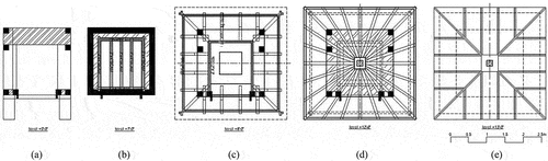 Figure 4. Different level of proposed detail sectional plan (a) 2’-2” Level (b) 7’-2” Level (c) 8’-0” Level (d) 12’- 0” Level and (e)13’--0” Level.