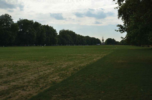 Figure 2. The site of the 1851 Great Exhibition’s Crystal Palace today looking west towards the Albert memorial.Source: Photograph by the author.