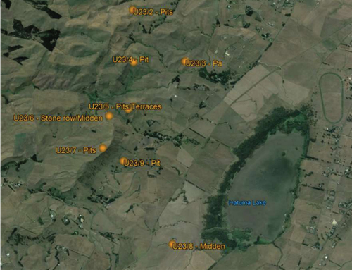 Figure 4. Archaeological sites at Lake Whatumā – approximately 1.5km in length. Source: HBRC (Citation2018), 9.