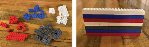Figure C1. Lego blocks in a random pile (left) and Lego blocks “wall” (right) used in the posttest interview.