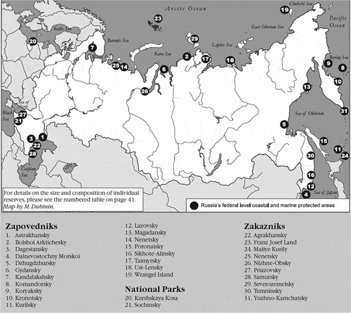 Map 2. Russia’s federal level coastal and marine protected areas