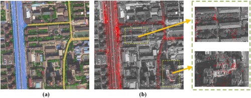 Figure 1. A comparison between remote sensing images and trajectories: (a) road information captured by images and (b) road information recorded by trajectories.