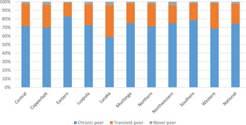 Figure 3. Proportion of chronic, transient, and never poor rural households between 2012 and 2019 in Zambia. Notes: Own calculations from RALS (2012-2019).