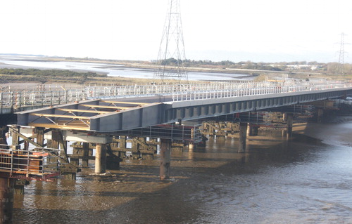 FIGURE 20. Loughor Viaduct, offline launching, prior to transverse slide in possession, 2013. Author’s collection