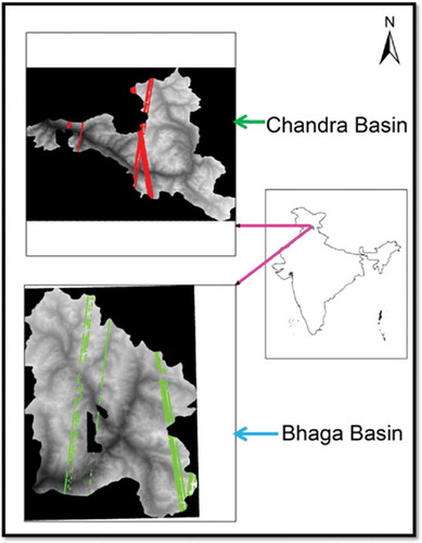 Figure 1. Showing the location of Chandra and Bhaga basins. For full color versions of the figures in this paper, please see the online version.