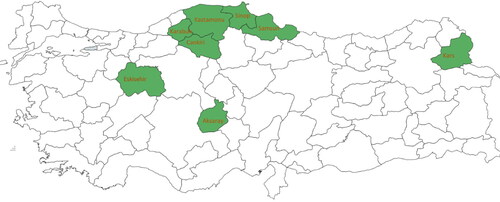 Figure 1. The Turkish provinces where the Siyez (T. monococcum) experimental accessions were collected from.