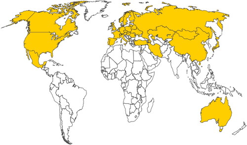 Figure 3. World map of tularemia in humans. Yellow colour shows those countries where tularemia is an autochthonous disease.