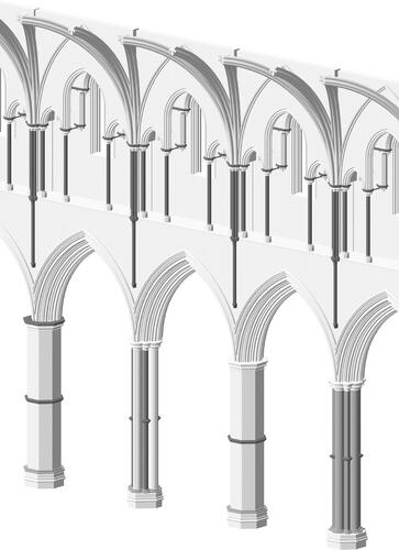 Fig. 27. 3D reconstruction of the bay elevation of the presbytery at Fountains Abbey presbytery. The vault cells have been omitted for clarityS. Harrison