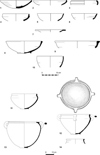 Fig. 10: Main ceramic types of Stratum 12: 1-10) bowls; 11-14) kraters (for parallels, see Fig. 56 in Supplementary Material 3)